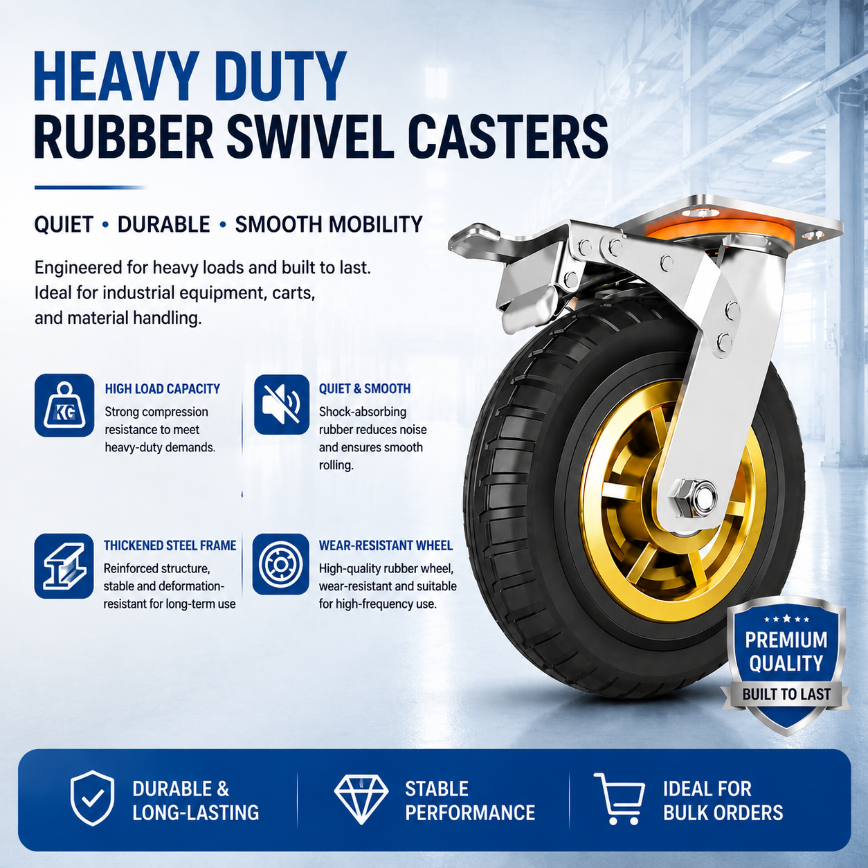 Heavy Duty Rubber Swivel Casters