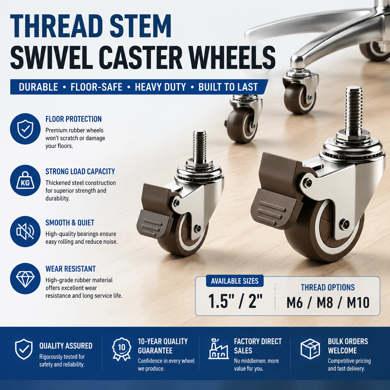 Thread Stem Swivel Caster Wheels